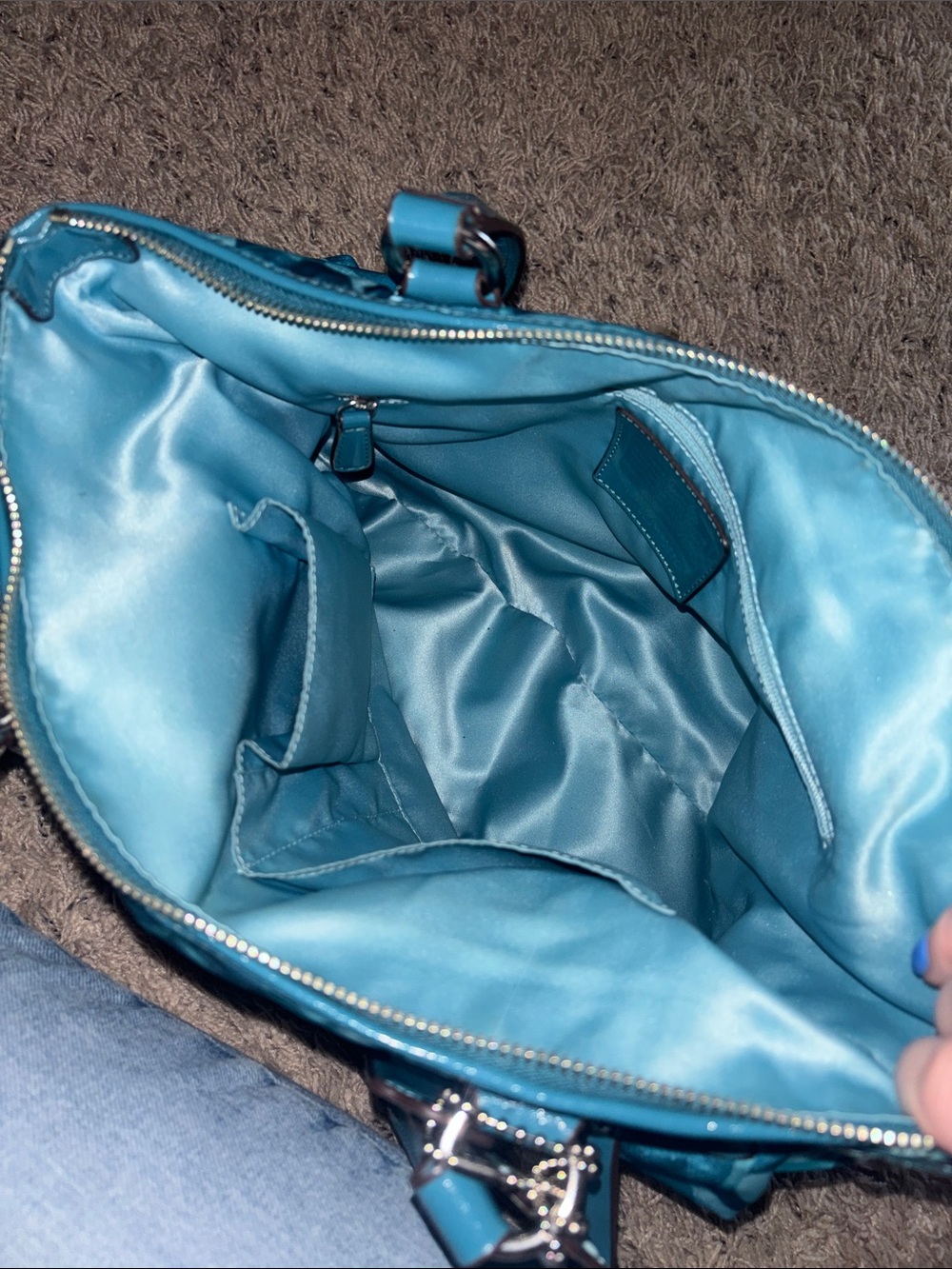 Coach Teal Signature Print Tote - Picture 2 of 3